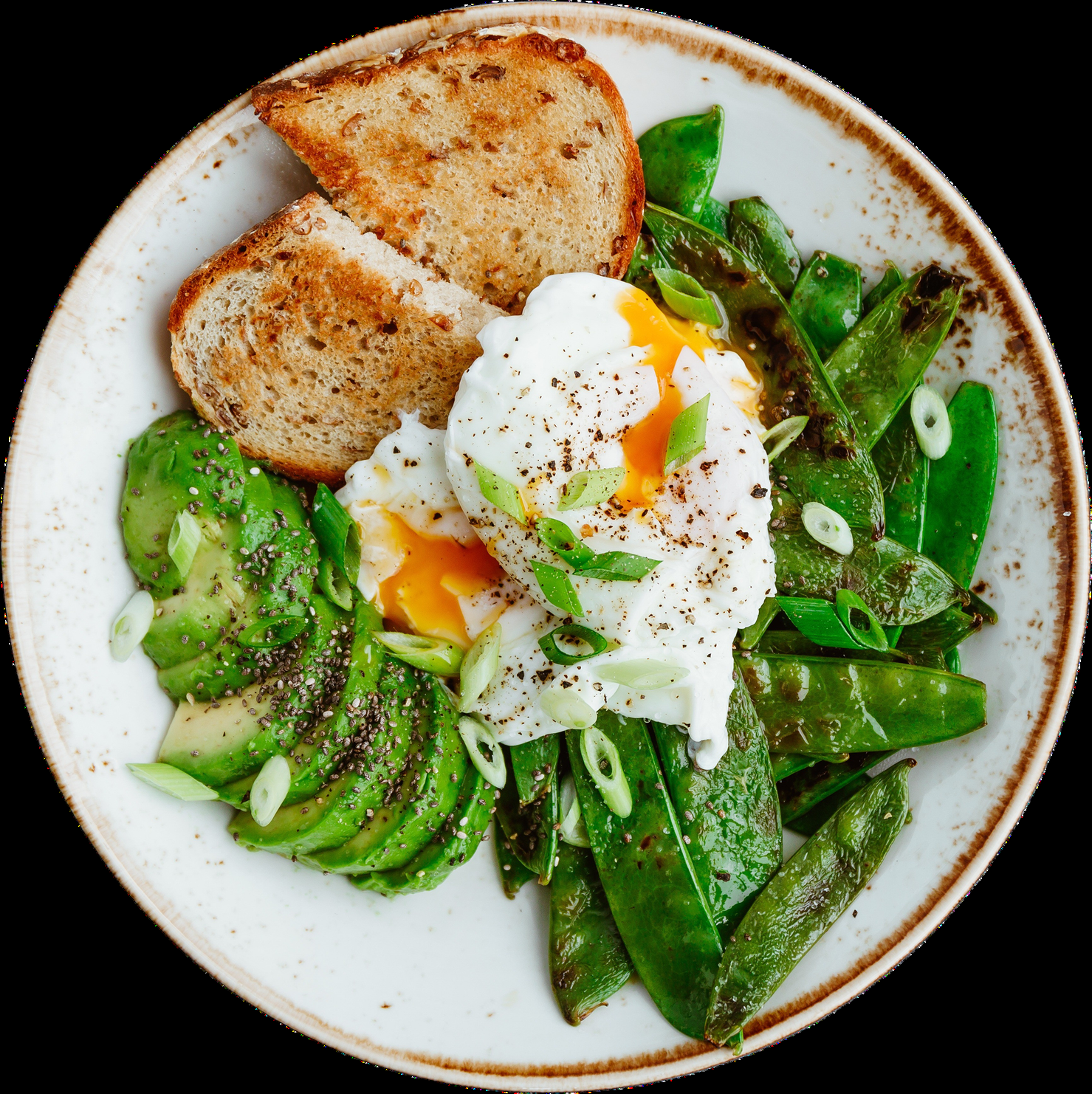 Plato salado con palta, huevo y vegetales